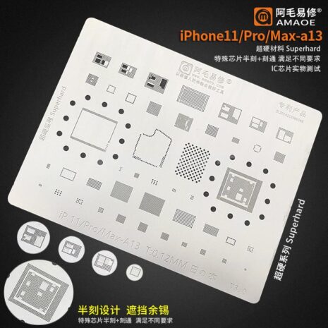 Amaoe 0.12MM Multi-Function BGA Reballing Stencil Plant Tin Steel Net With CPU Holes for iPhone 11 11PRO 11PRO MAX A13