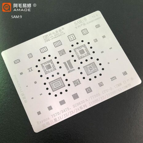 AMAOE SAM9 BGA Stencil for Samsung J1J2J3J4J100HJ320FG570MExynos75703475SC9830A7730SCPU BGA Reballing