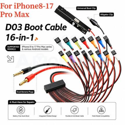 YCS-D03 16-in-1 Charging Boot DC Power Detection Cable for iPhone 8 to 17Pro Max / Various Android